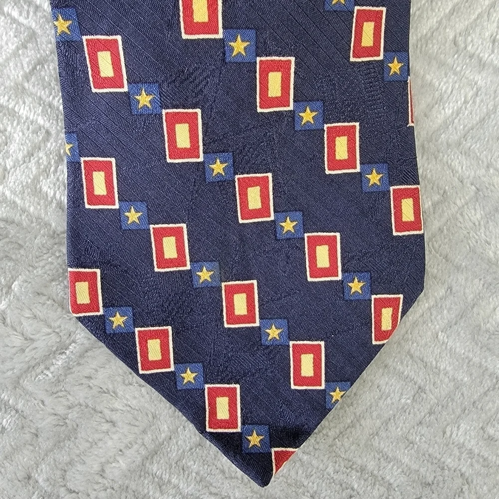 Pair Of Tommy Hilfiger Men’s Ties 100% Italian Silk Navy Gold Red Lures Stars